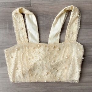 Pearl Embellished Crop Top Bralette Coquette Festival Bridal Soft Girl Tank XS